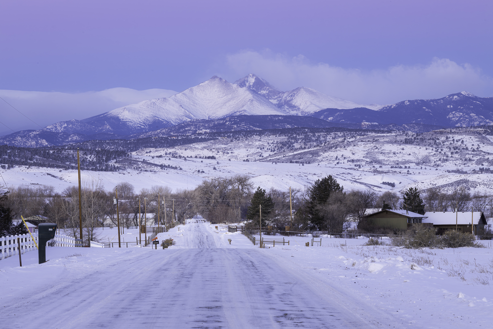 Longmont Braces, Longmont weather, cold snowy morning dirt road with mountains in background