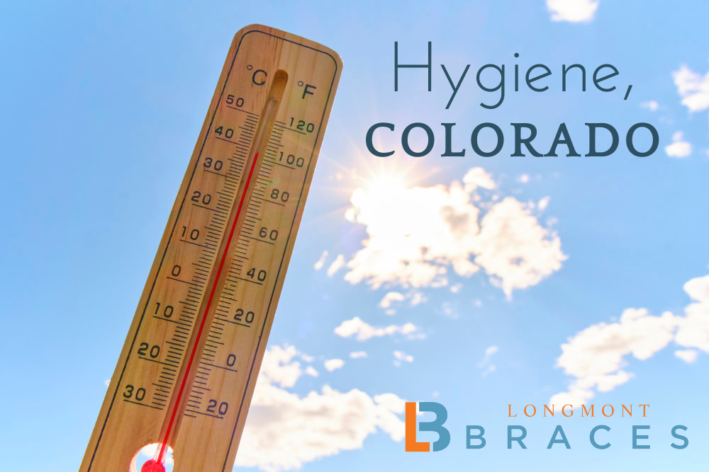 Longmont Braces, Hygiene Colorado weather, thermometer with sunny skies