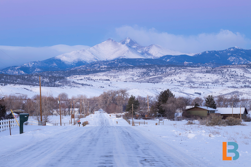 Longmont Braces, Longmont weather, cold snowy morning dirt road with mountains in background